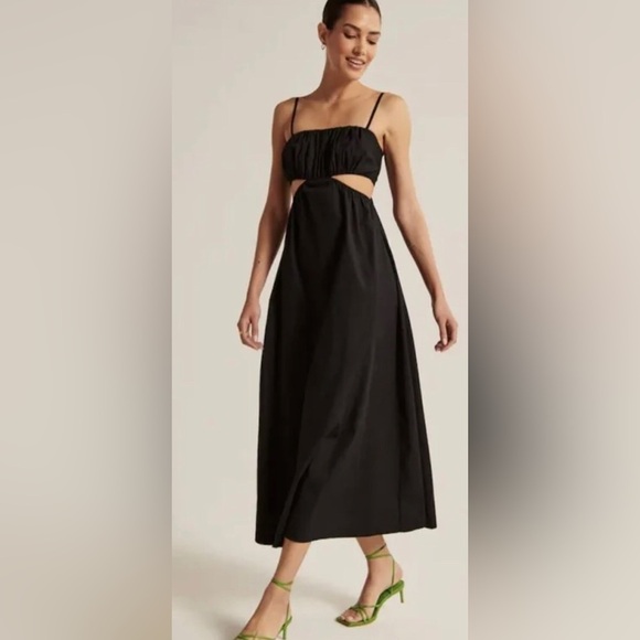 Abercrombie & Fitch White cotton side cutout smocked back Maxi Dress size XLT - Picture 3 of 6